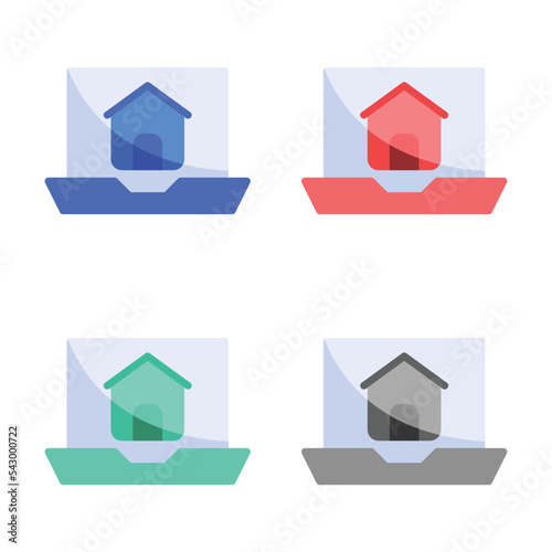 home desktop icons, Home office remote work icon with computer desktop icon, Home house work from home icon vector symbol illustration