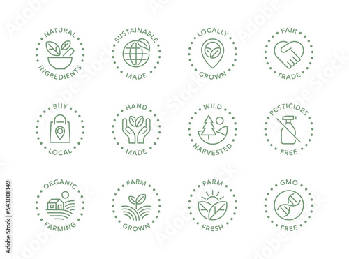 Sustainable made products vector logo badge icons set