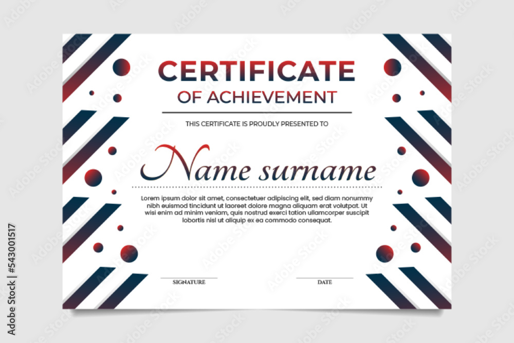 Certificate of achievement design template, vector illustration gradient geometric style 