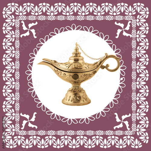 ornament and Old style oil lamp in center.