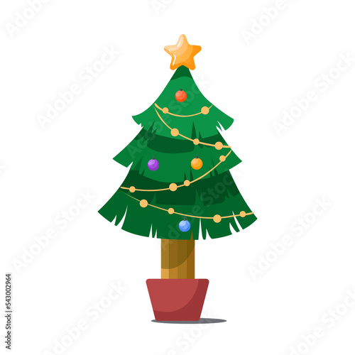 Christmas tree. Decorated Christmas tree. Vector illustration.