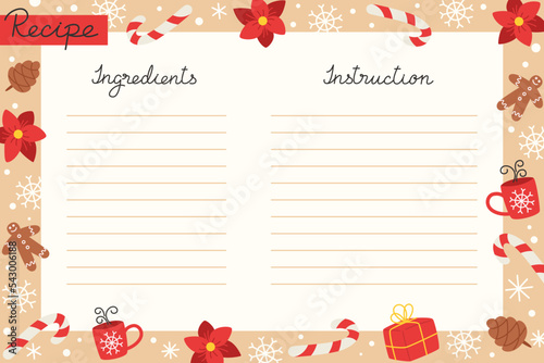 Christmas holiday baking recipe template with ingredients and instructions