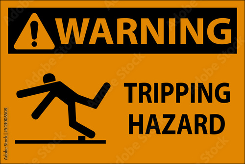 Warning Tripping Hazard Label Sign On White Background
