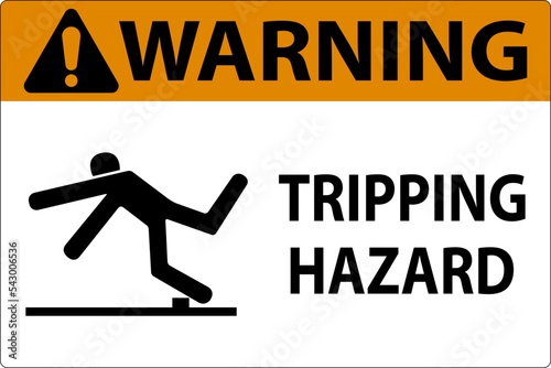Warning Tripping Hazard Label Sign On White Background