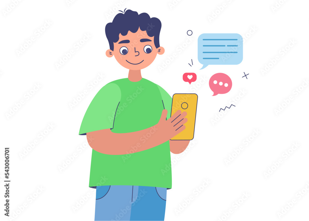 Boy using mobile phone, texting, messaging or chatting with friends online, looking at smart phone Boy using mobile phone, texting, messaging or chatting with friends online, looking at smart phone