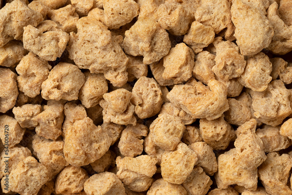Dried soya chunks close up full frame as background Dried soya chunks close up full frame as background