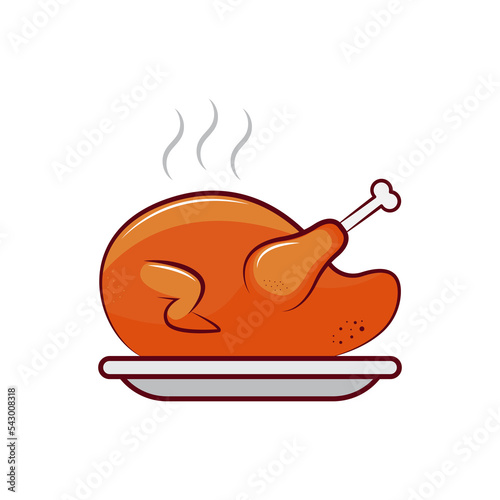 Hot and tasty roasted chicken meat on a plate. Vector of a chicken meat isolated on a white background. Vector of a whole chicken meat with its legs and wings. Chicken meat. photo