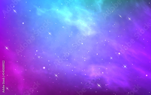 Colorful space. Realistic cosmos texture with nebula. Magic universe with shining stars. Deep space with constellations. Color cosmic background. Vector illustration