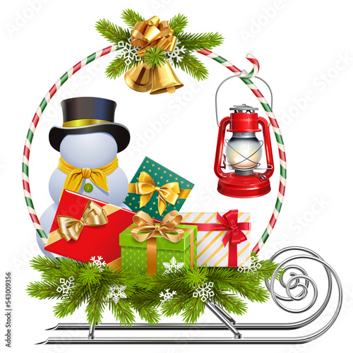 Vector Christmas Sledge with Snowman