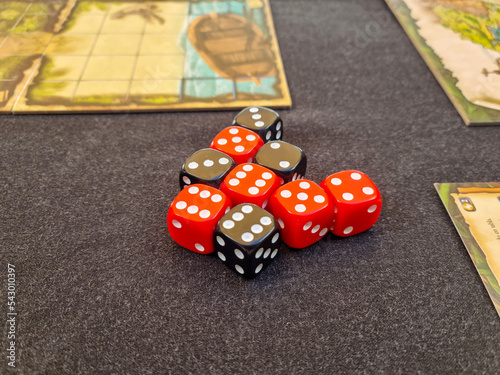 Set of dice prepared in a board game photo