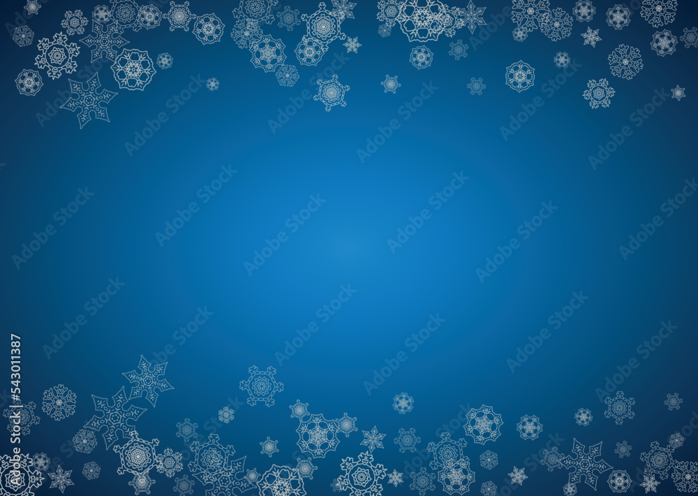 New year background with silver frosty snowflakes. Horizontal backdrop. Stylish new year background for holiday banner, card. Falling snow with sparkles and flakes for season special offers and sales. New year background with silver frosty snowflakes. Horizontal backdrop. Stylish new year background for holiday banner, card. Falling snow with sparkles and flakes for season special offers and sales.