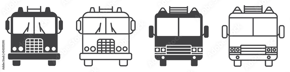 Set of fire engine truck icons. Firefighter vehicle, transport, fireman emergency rescue. Vector illustration. Set of fire engine truck icons. Firefighter vehicle, transport, fireman emergency rescue. Vector illustration.