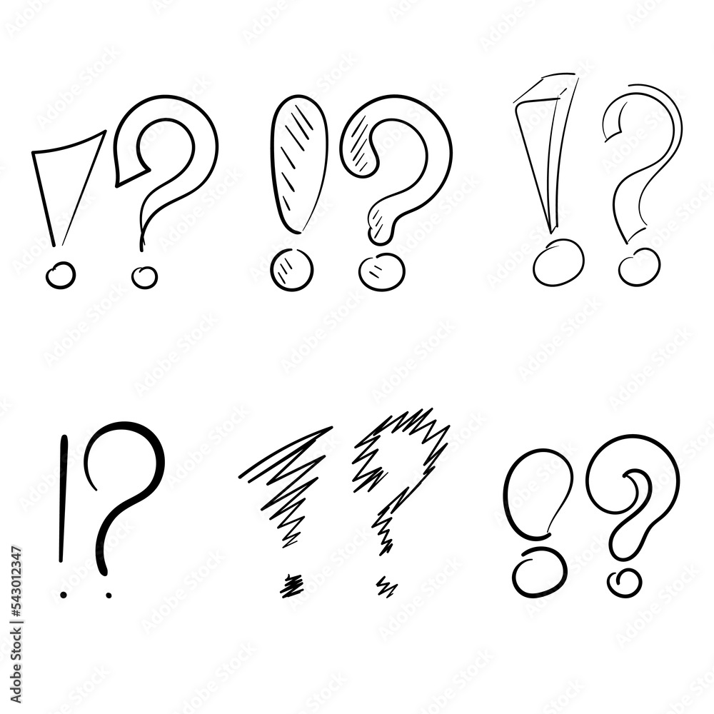 Grunge doodle sketch exclamation and question marks vector set ...