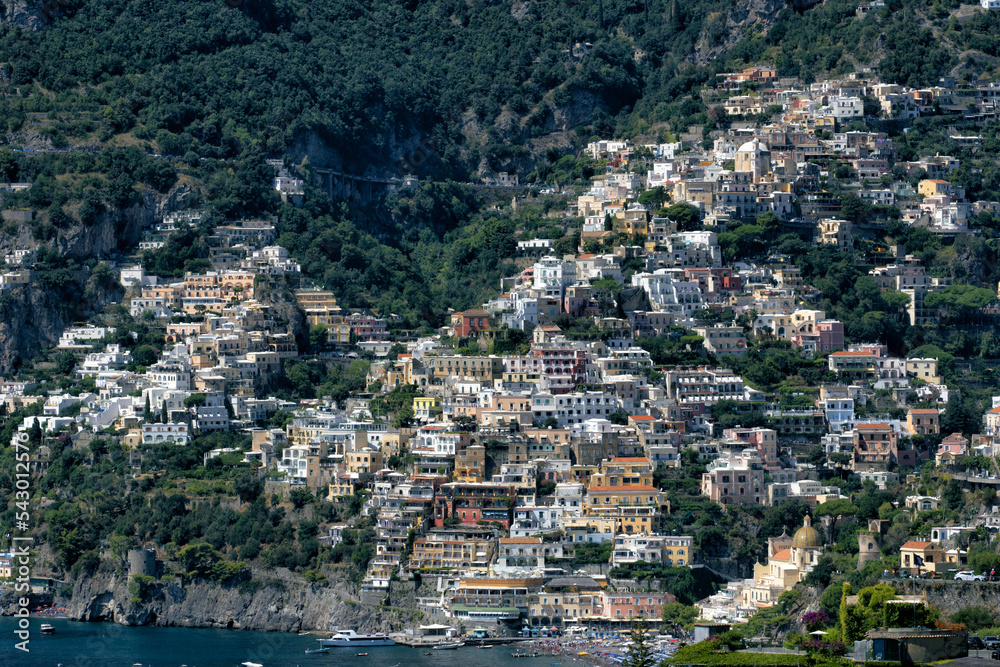 View of the beautiful town of Positano, on the Amalfi coast. World Heritage Site in Italy, Europe. Unique paradise and one of the best known summer destinations in the world