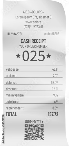 Payment invoice mockup. Realistic paper retail bill