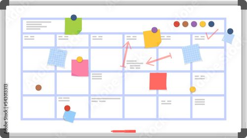 Scrum board. Work plan strategy color stickers