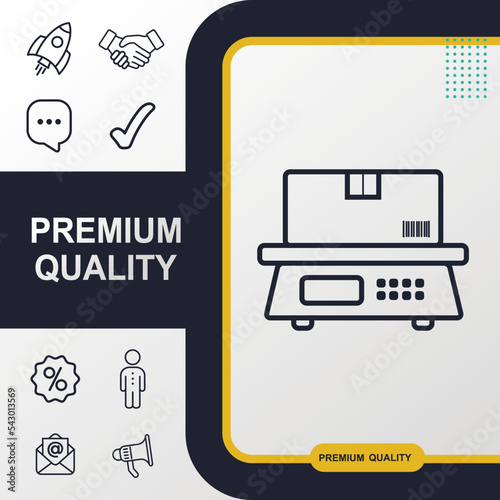 Package, scale, weight, machine icon graphic element. Modern design.