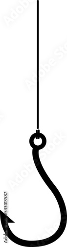 Hook hanging on string. Bait icon. Fishing symbol