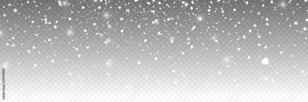 Snowfalls, snowflakes in different shapes and forms. Snowflakes, Transparent snow background. - obrazy, fototapety, plakaty 