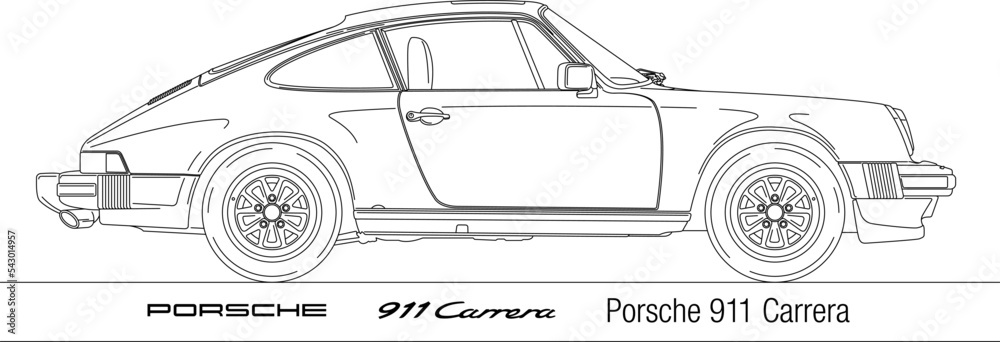 Vettoriale Stock Germany, year 1974, Porsche 911 Carrera, vintage car,  vector illustration outlined | Adobe Stock