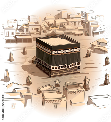 Mecca in ancient times. Vector design.