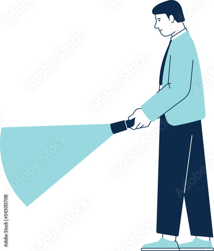 Man with flashlight. Work ideas searching icon