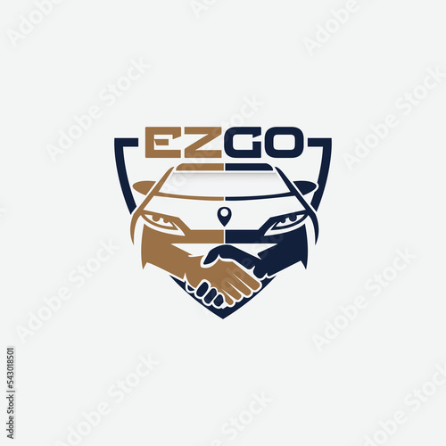 easy go handshake car dealership car ride location map icon logo
