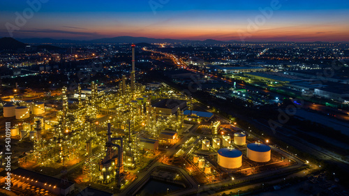 Panorama of Oil refinery at twilight. Oil Industry.