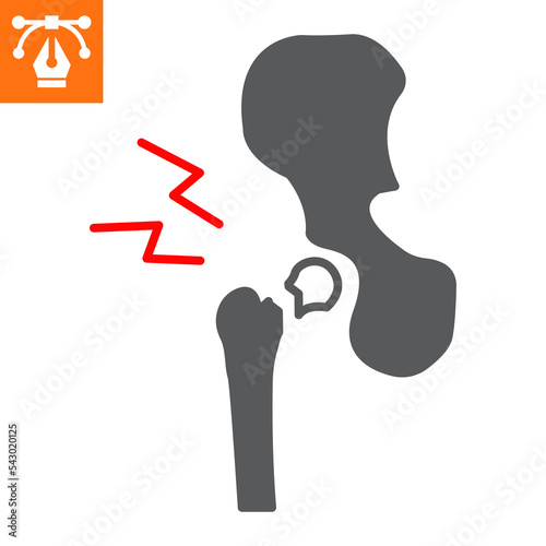 Hip fracture solid icon, glyph style icon for web site or mobile app, pelvis and pain ,bone fracture vector icon, simple vector illustration, vector graphics with editable strokes.