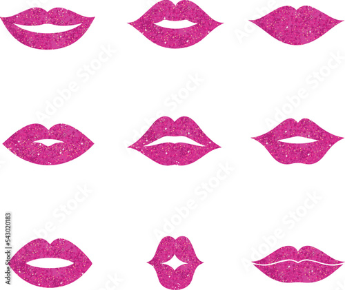 Pink female glossy lips collection of various emotions. kiss ,smile, beauty , etc. Pink lips.