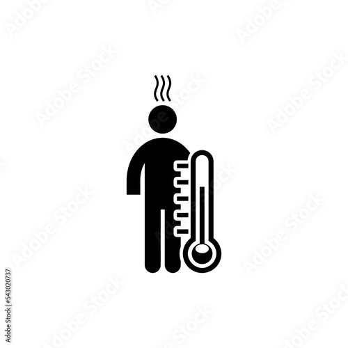 Man with thermometer icon, body temperature measurement isolated on white background