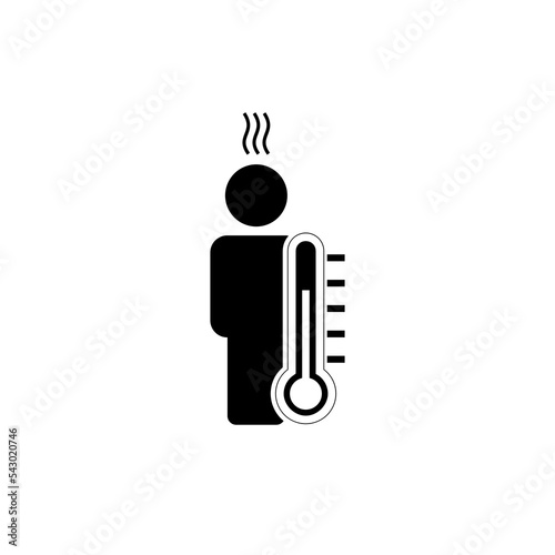 Man with thermometer icon, body temperature measurement isolated on white background