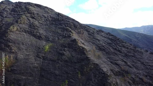 mountain of o courel burned by forest fire photo