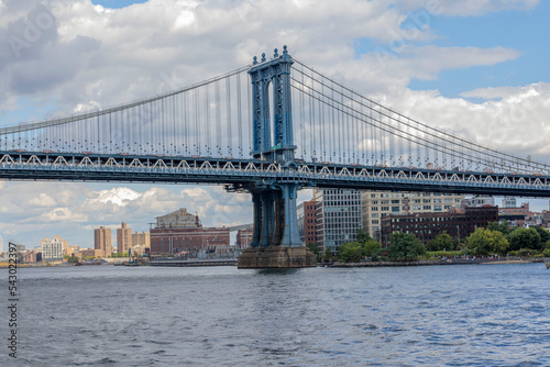 Beautiful view of Hudson river  Manhattan skyscrapers and Brooklyn bridge. USA.