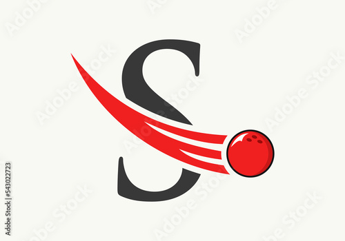 Letter S Bowling Logo. Bowling Ball Symbol With Moving Ball Vector Template