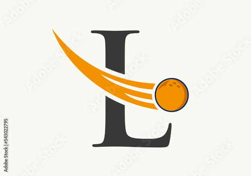 Letter L Bowling Logo. Bowling Ball Symbol With Moving Ball Vector Template