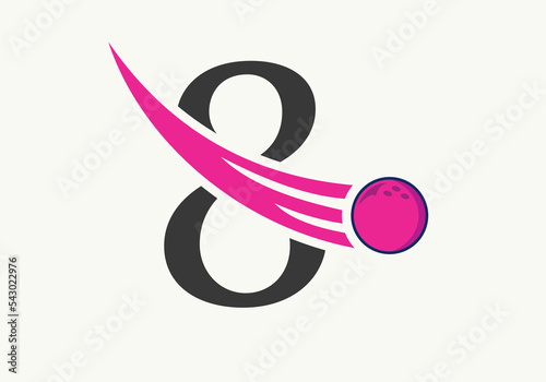 Letter 8 Bowling Logo. Bowling Ball Symbol With Moving Ball Vector Template