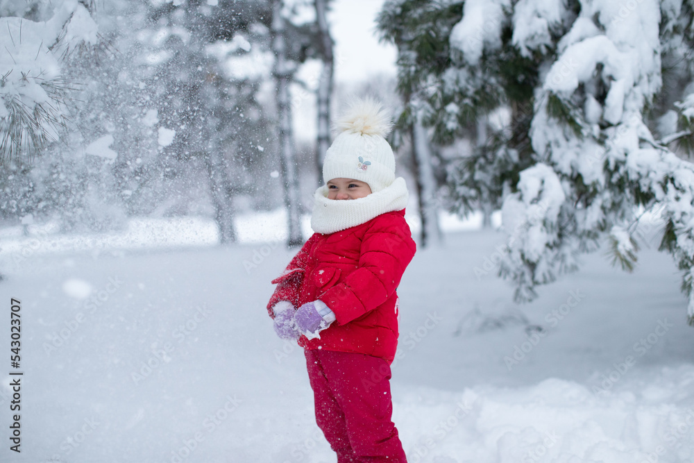 Obraz premium Girl, snow winter, forest, fun