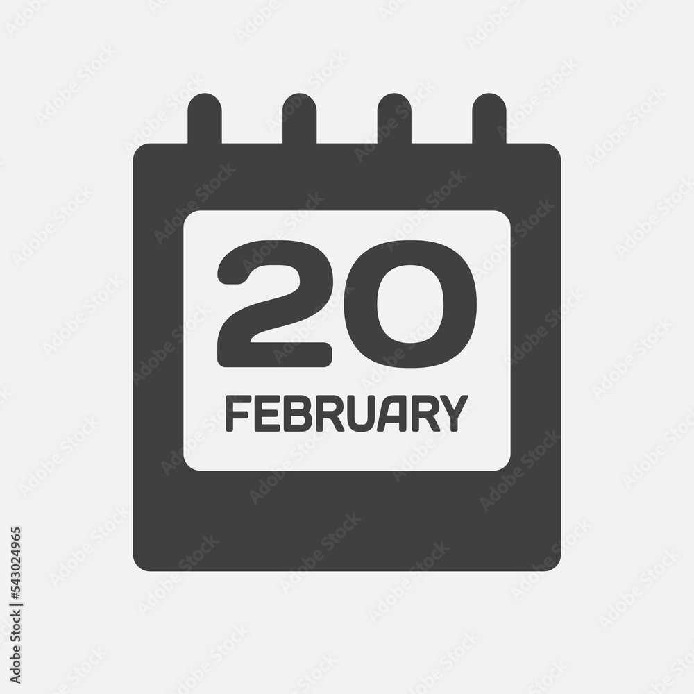 Icon day date 20 February, template calendar page Icon day date 20 February, template calendar page