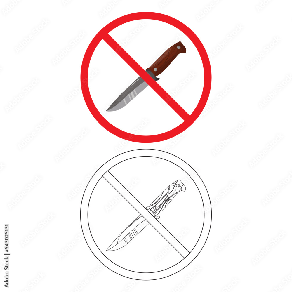 Knife ban sign and forbidden dangerous weapon red prohibition sign Knife ban sign and forbidden dangerous weapon red prohibition sign