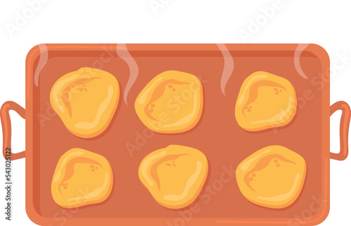 Cookies on hot baking sheet. Cartoon cooking icon