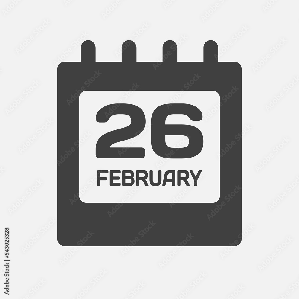 Icon day date 26 February, template calendar page Icon day date 26 February, template calendar page