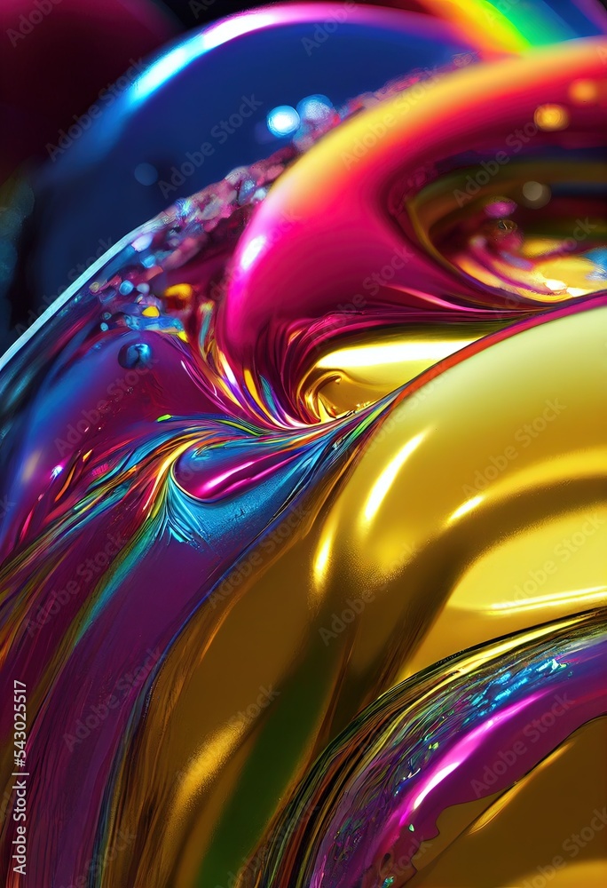 3D rendered computer generated image of a liquid metal rainbow. Bright