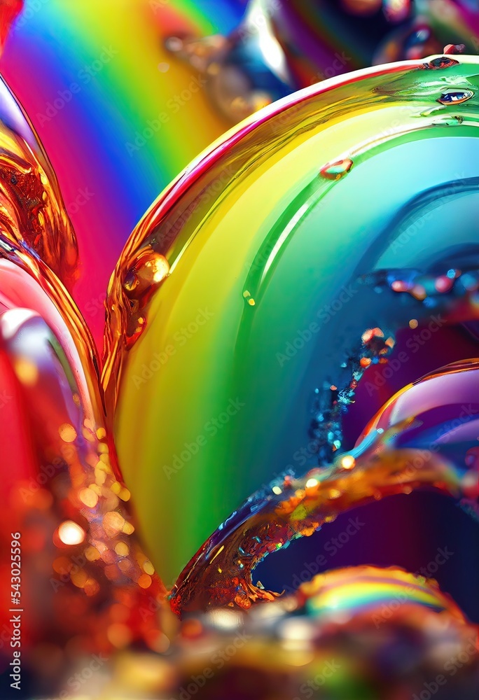 3D rendered computer generated image of a liquid metal rainbow. Bright