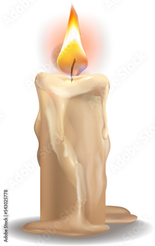 Realistic flame candle mockup. Lit wax decoration