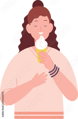 Girl eat sweet ice cream soft waffle cone