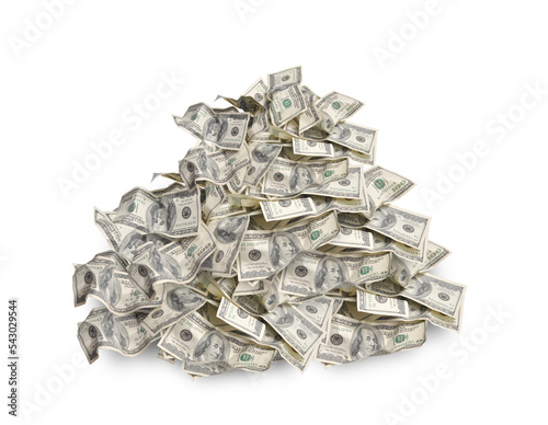 Pile with american hundred dollar bills isolated