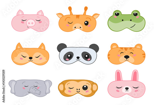 Sleeping mask with cute animal faces .Vector illustration