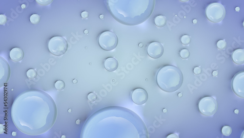 Beautiful clean water drops on a blue surface
