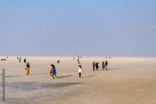 Before sunset in White Desert in Kutch (Bhuj) also known as the Great Rann of Kutch, is located in western Gujrat in February 2018  photo